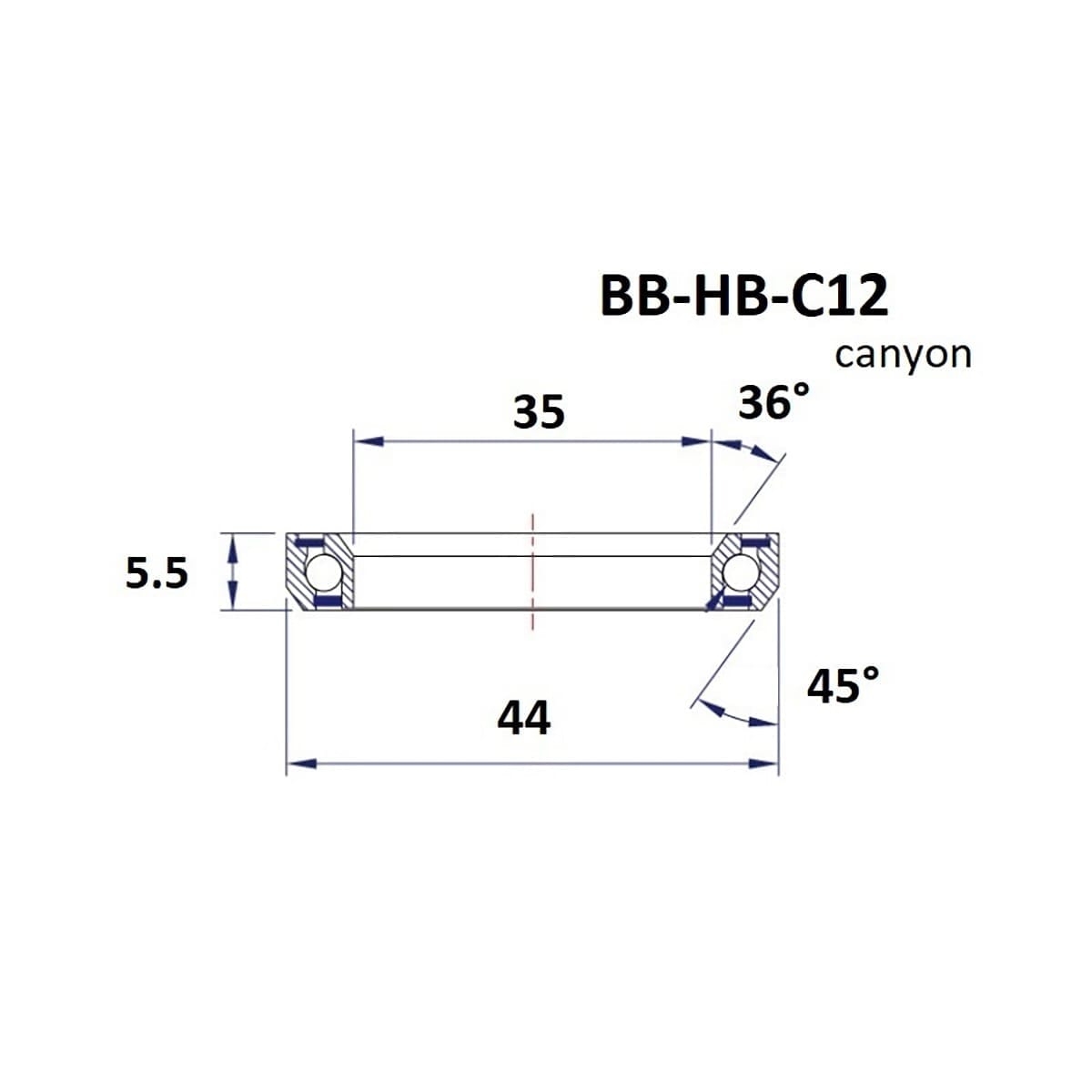 CUSCINETTI NERI Canyon C12 36/45° Cuffia (35 x 44 x 5,5 mm)