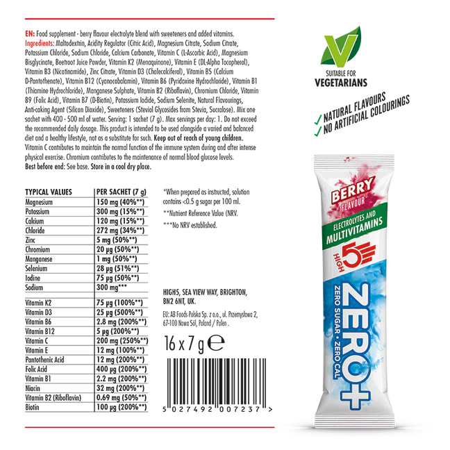 Stick d'hydratation HIGH 5 ZERO+ MULTIVATAMIN (7g ) Fruits Rouge