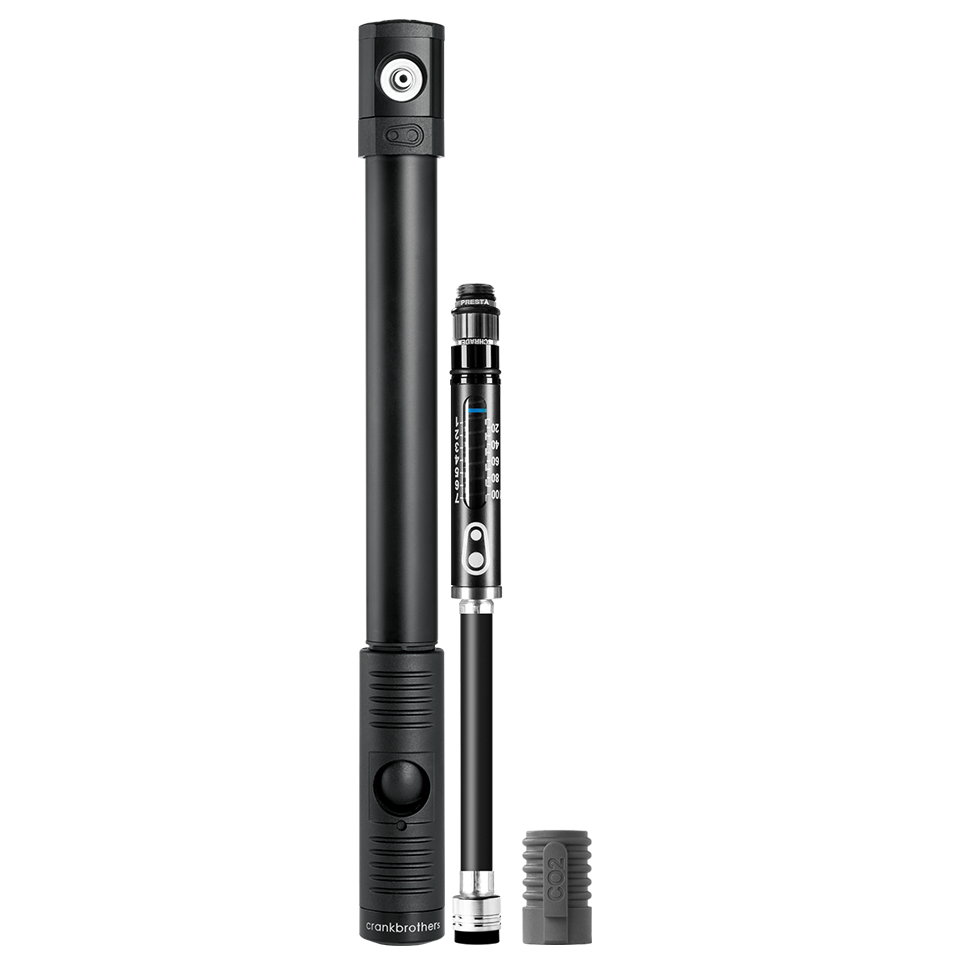 Ruční pumpička CRANKBROTHERS KLIC HP s manometrem + CO2 nástavcem Midnight Edition