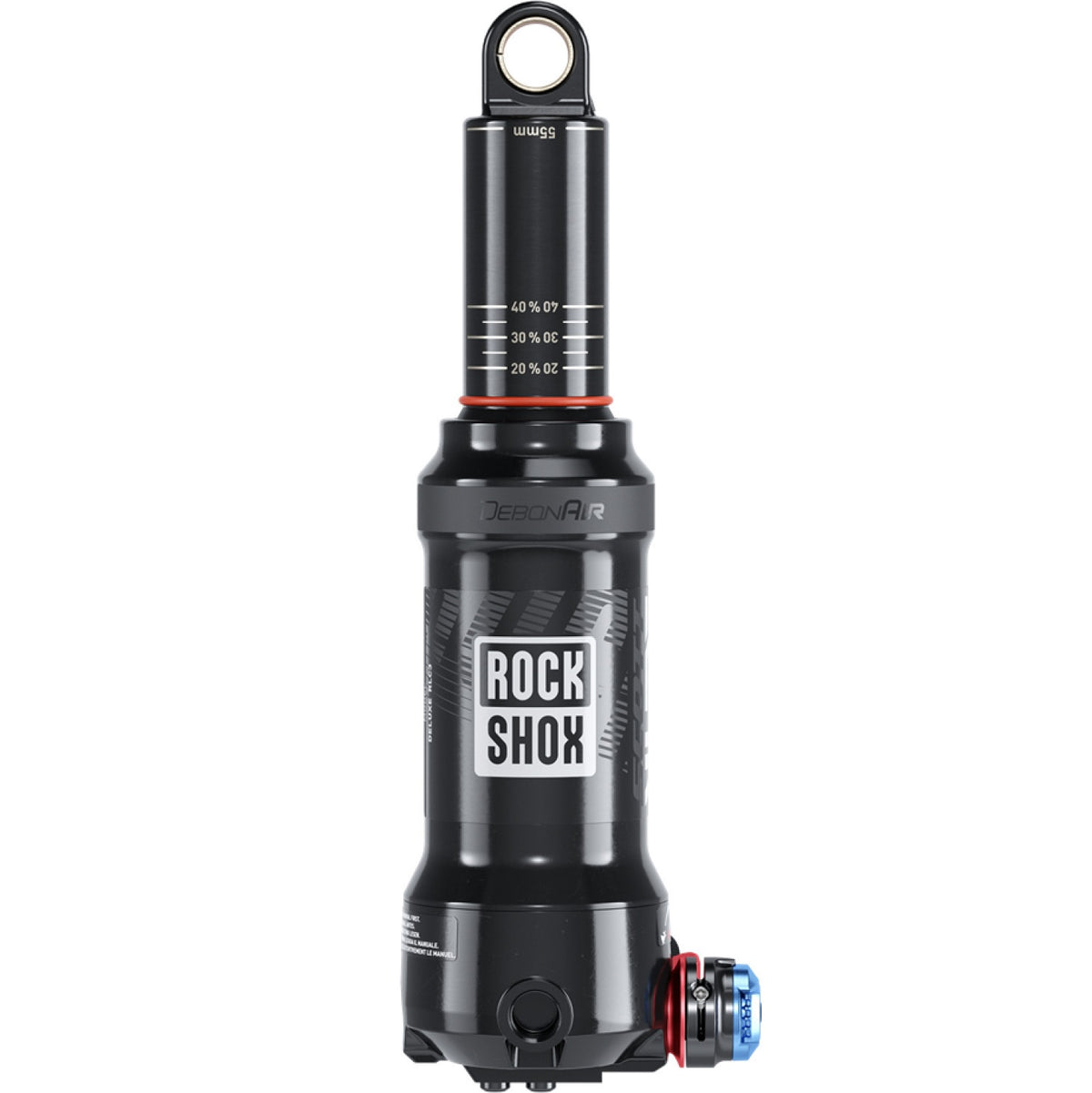 ROCKSHOX DELUXE NUDE RLC3 DEBONAIR amortizatorius su 2 tūrio tarpikliais, sandarinimo galvute be tūrio tarpiklio ir Mid Reb / Mid Comp nustatymais, skirtas Scott Ransom