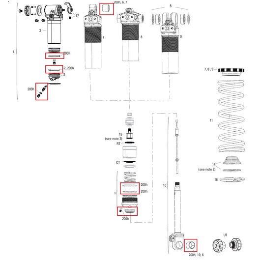 Kit Entretien 200 h/An ROCKSHOX SUPER DELUXE COIL B1 (2023+)/DELUXE COIL B1 (2023+)