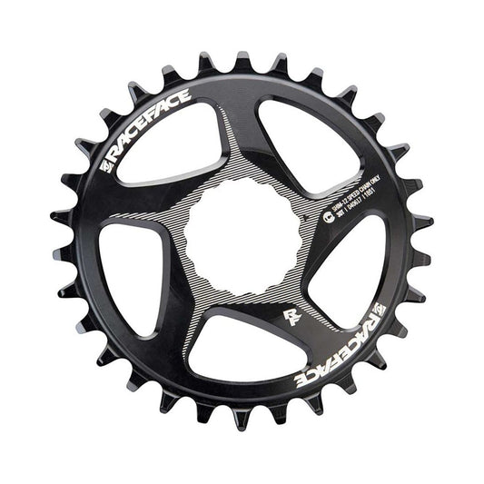 Zębatka przednia do napędu jednorzędowego RACE FACE, 12-rzędowa, Direct Mount, kompatybilna z SHIMANO, czarna — widok zębatki na białym tle