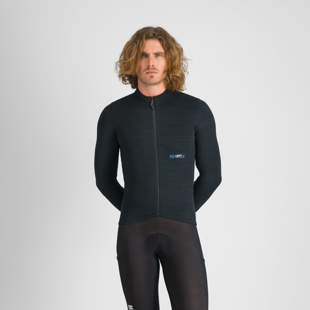 Μαύρη ποδηλατική φανέλα SPORTFUL SUPERGIARA από μαλλί με μακριά μανίκια