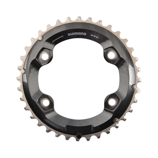 Plato exterior SHIMANO XT M8000 de 11 velocidades para doble plato, 4 orificios, 96 mm — vista del plato sobre fondo blanco