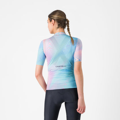 Maillot CASTELLI COSMIC VORTEX Femme Maniche Corte Blu/Rosa