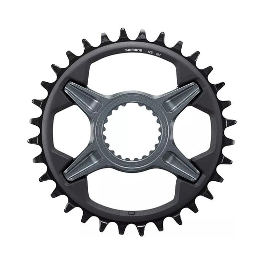 Plato único SHIMANO SLX M7100 de 12 velocidades y montaje directo — vista del plato sobre fondo blanco