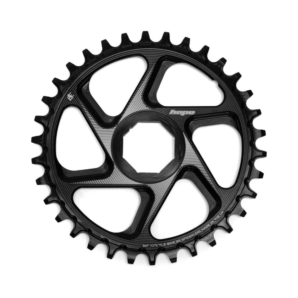 Black HOPE R22 single chainring, 9/10/11/12-speed, direct mount, BROSE e-bike — chainring on a white background