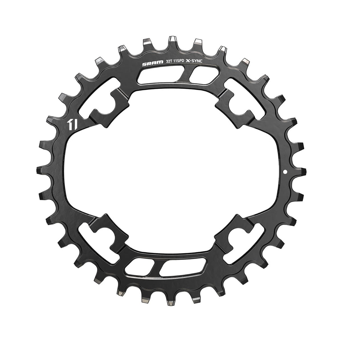 Μονός δίσκος SRAM X-SYNC 11 ταχυτήτων, με 4 οπές, 94 mm, ατσάλινος, μαύρος — όψη του δίσκου σε λευκό φόντο