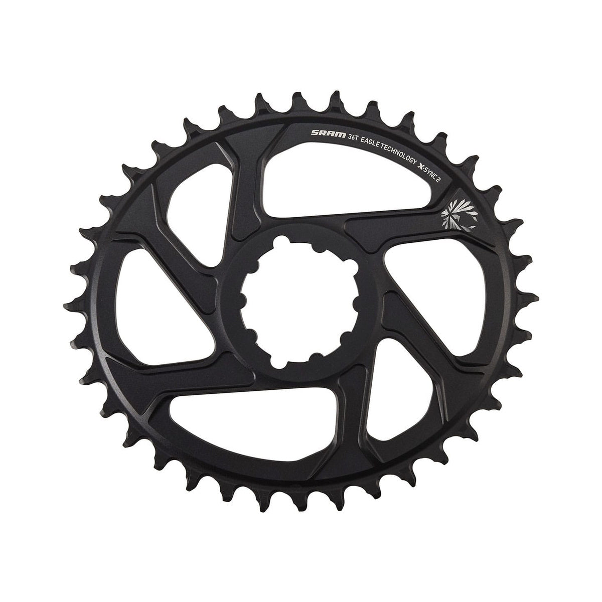 Musta alumiininen soikea SRAM EAGLE X-SYNC2 BOOST -eturatas, 11/12-vaihteinen, suorakiinnitys, 3 mm offset — eturatas valkoisella taustalla