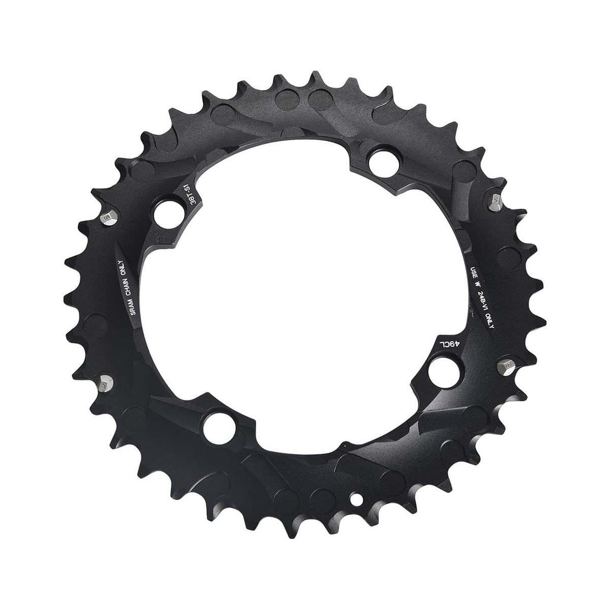 Musta SRAM/TRUVATIV-ulkoeturatas, 10-vaihteinen, nelipulttikiinnitys, 104 mm — eturatas valkoisella taustalla