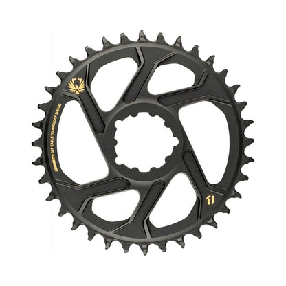 SRAM EAGLE X-SYNC 2 BOOST Kettenblatt für Einfachantrieb, 11/12-fach, Direct Mount, 3 mm Offset, Aluminium, schwarz/gold — Ansicht des Kettenblatts vor weißem Hintergrund