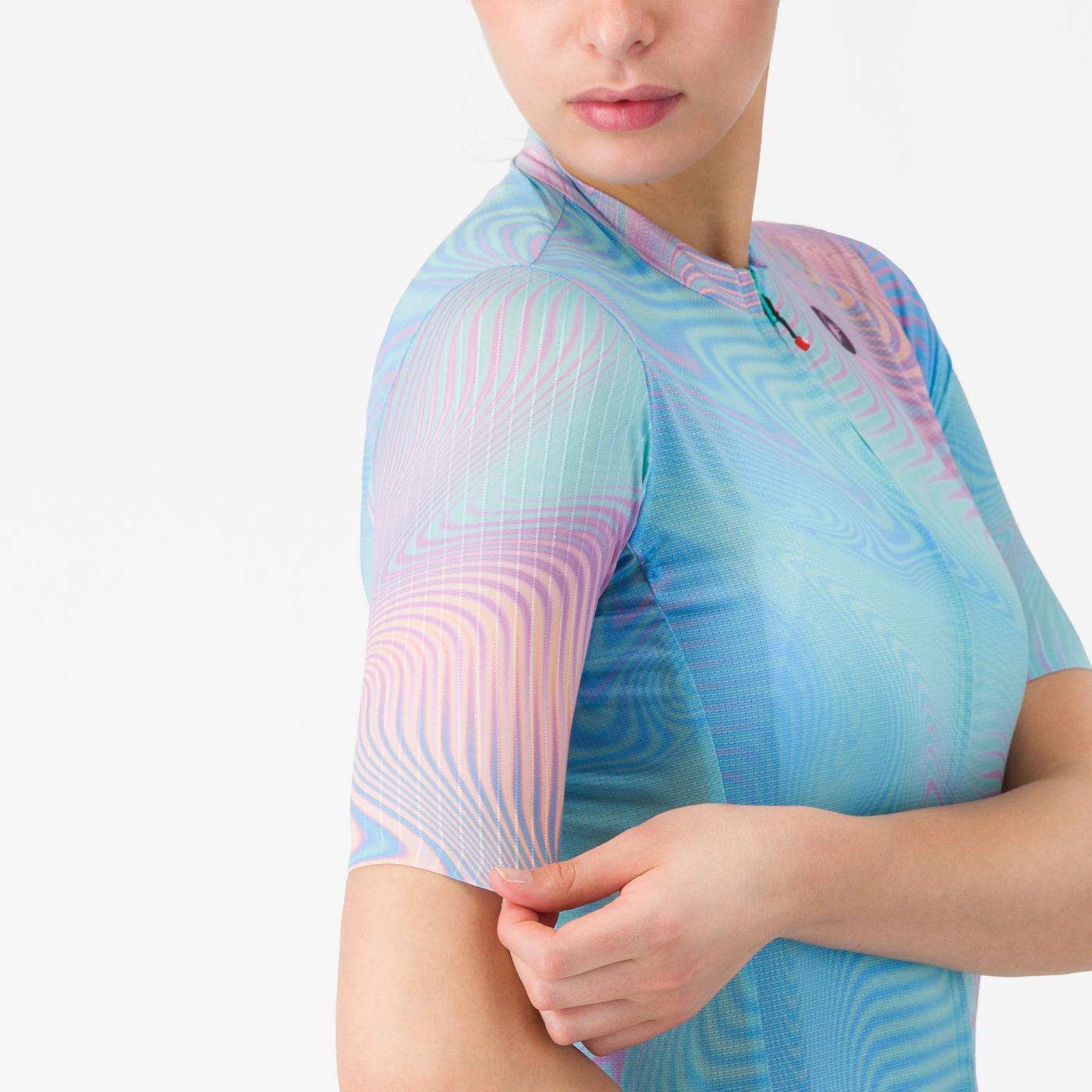 Maillot CASTELLI COSMIC VORTEX Femme Manches Courtes Bleu/Rose