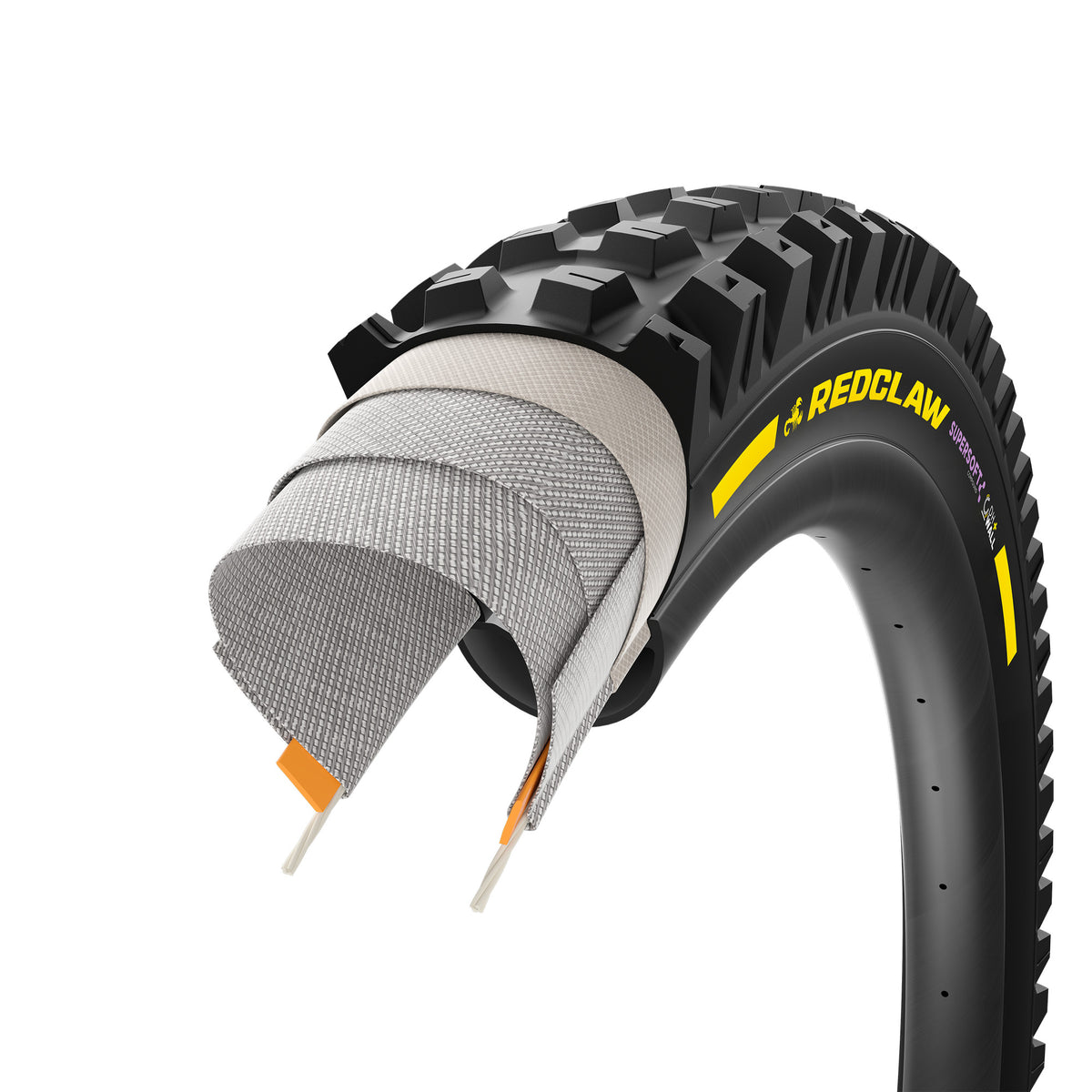 PIRELLI SCORPION RED CLAW 29x2.40 Supersoft DH+Wall Tubeless Ready sulankstoma padanga, juoda / geltona „Team Edition“