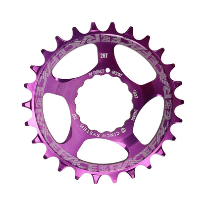 Paars RACE FACE enkel kettingblad 9/10/11/12-speed, narrow-wide, Cinch direct mount — kettingblad tegen witte achtergrond