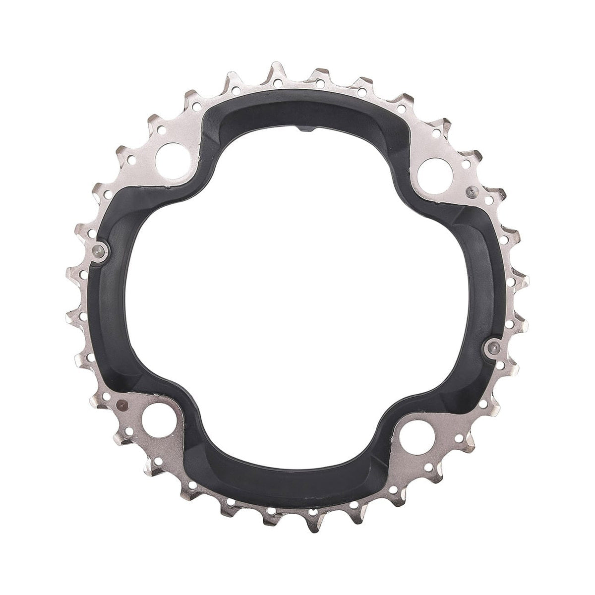 SHIMANO DEORE M610 -keskieturatas, 10-vaihteinen, nelipulttikiinnitys, 104 mm — eturatas valkoisella taustalla