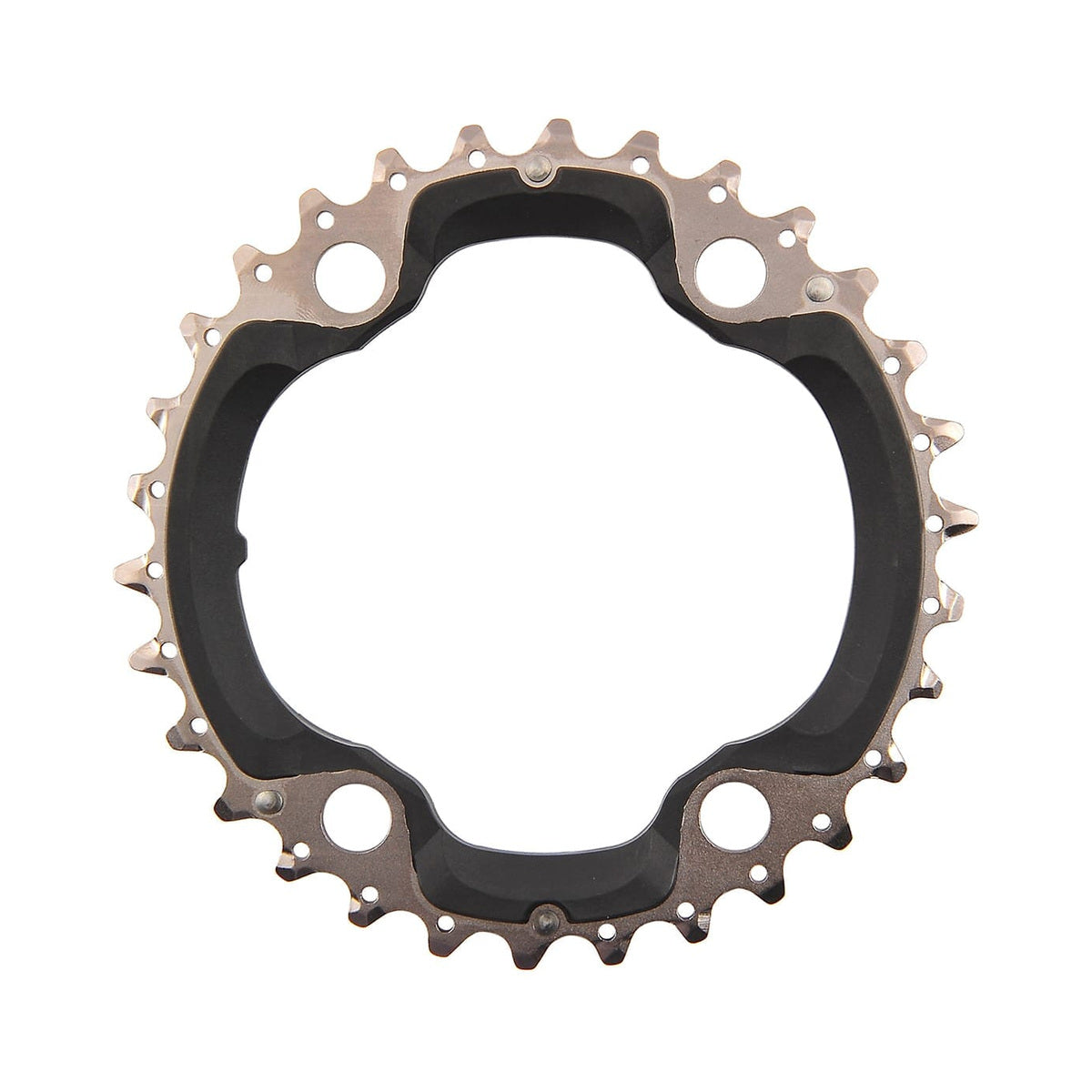 SHIMANO XT M8000 -keskieturatas, 11-vaihteinen, kolmirattaiseen kampisarjaan, 96 mm — eturatas valkoisella taustalla