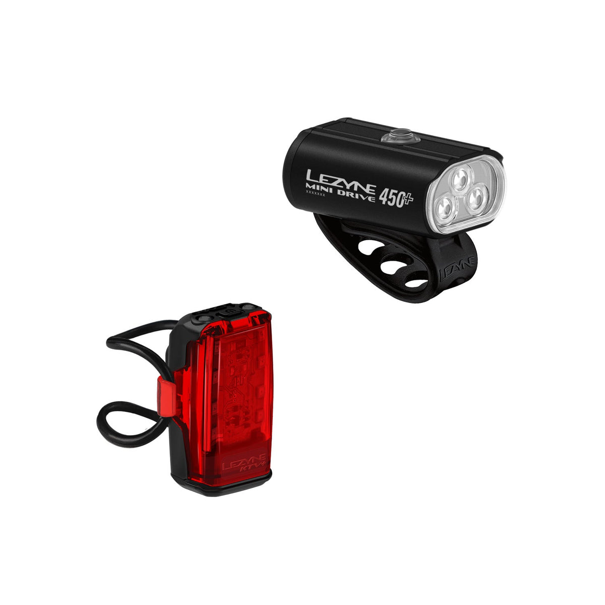Σετ φωτισμού με μπροστινό φως LEZYNE MINI DRIVE 450+ και πίσω φως KTV+ DRIVE, μαύρο