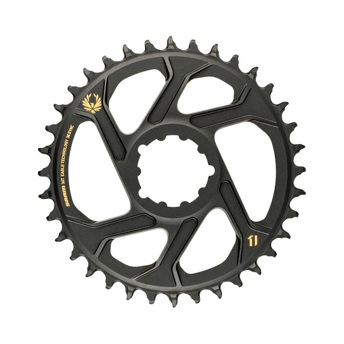 Μονός δίσκος SRAM EAGLE X-SYNC 2 BOOST 11/12 ταχυτήτων, με στενά-φαρδιά δόντια, άμεσης τοποθέτησης, μετατόπιση 3 mm, χρυσός — ο δίσκος σε λευκό φόντο