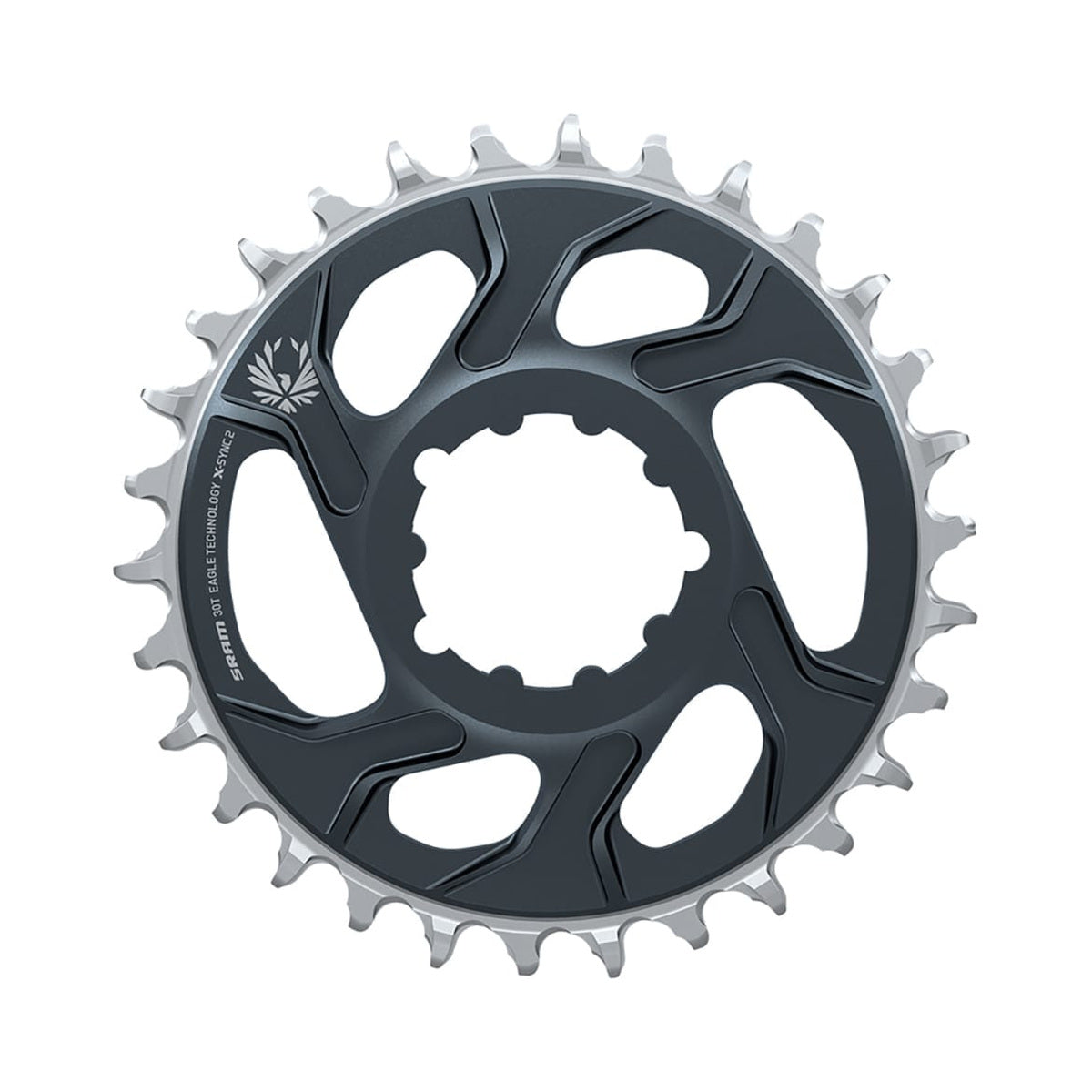 Plateau Mono SRAM X-SYNC 2 EAGLE 12V Direct Mount Offset 6mm Lunar Grey — vue du plateau sur fond blanc