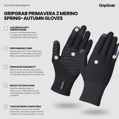 Guanti GRIPGRAB PRIMAVERA 2 MERINO SPRING AUTUMN Nero
