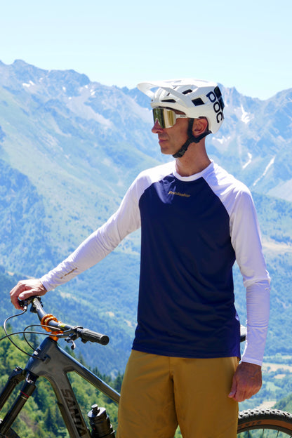 Maglia PROBIKESHOP By CHEF DE FILE FREERIDE Maniche Lunghe Blu Navy/Bianco