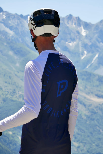 Maglia PROBIKESHOP By CHEF DE FILE FREERIDE Maniche Lunghe Blu Navy/Bianco