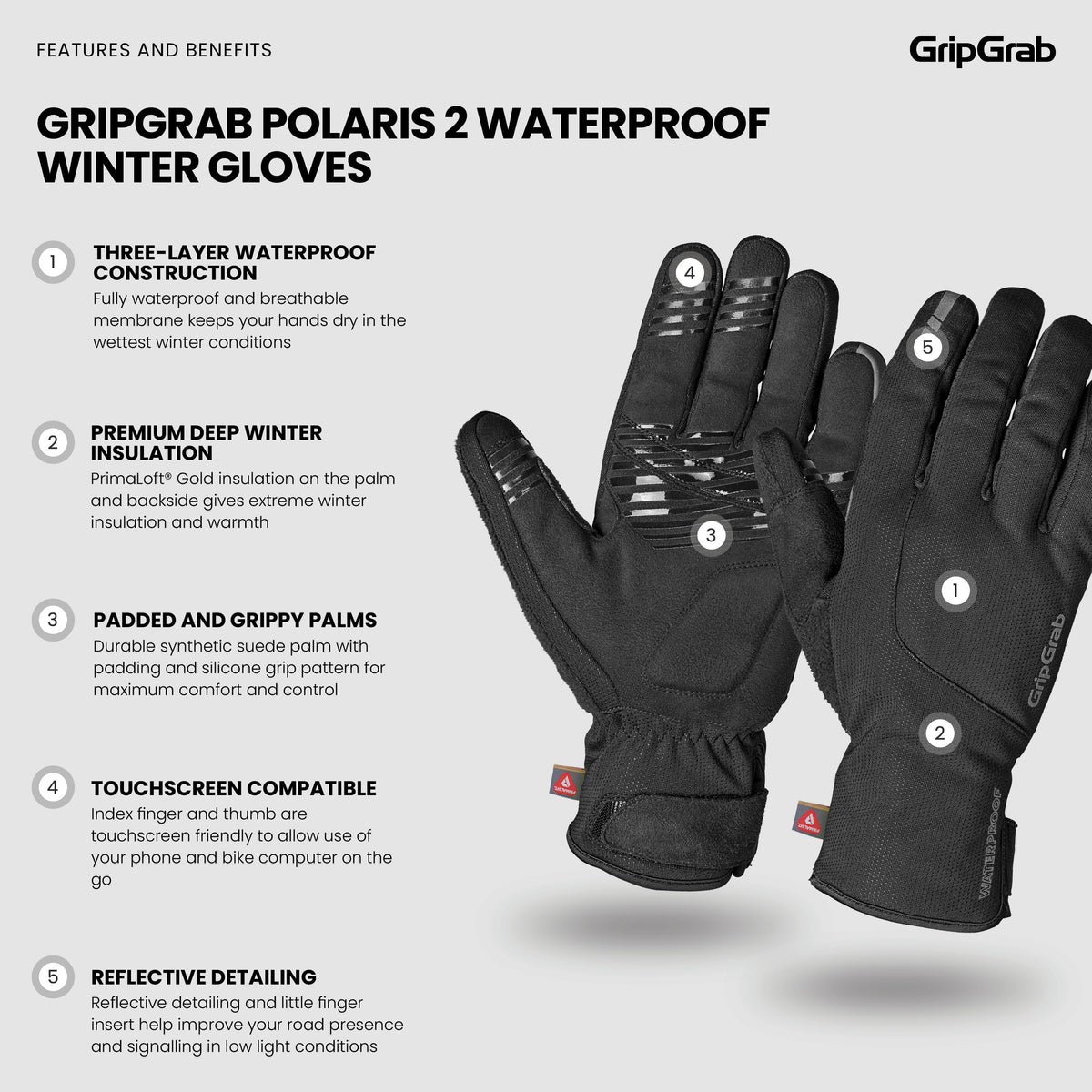 GRIPGRAB Polaris 2 wasserdichte Winterhandschuhe Schwarz