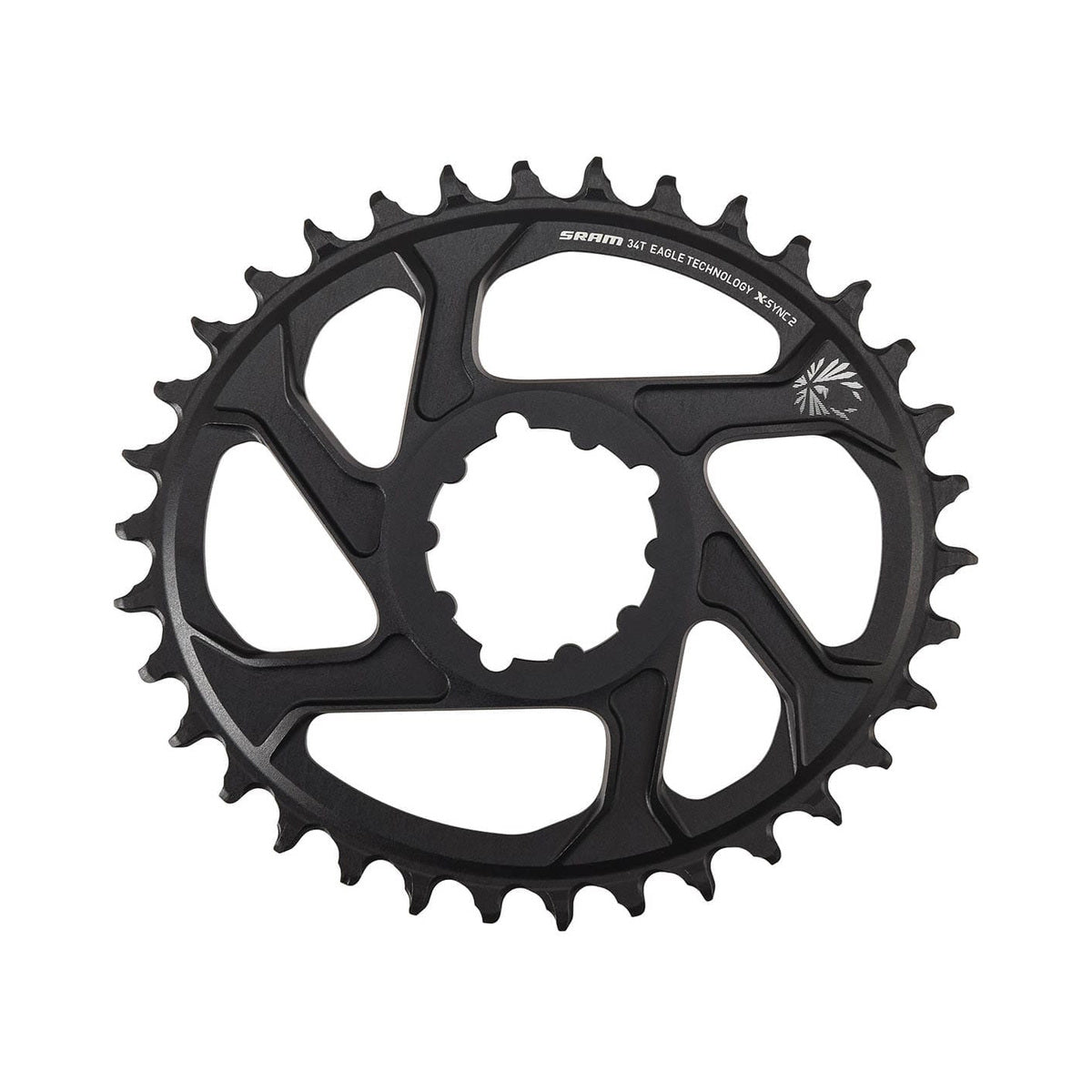 Plato ovalado monoplato SRAM EAGLE X-SYNC2 de 12 velocidades, montaje directo, desplazamiento de 6 mm — vista del plato sobre fondo blanco