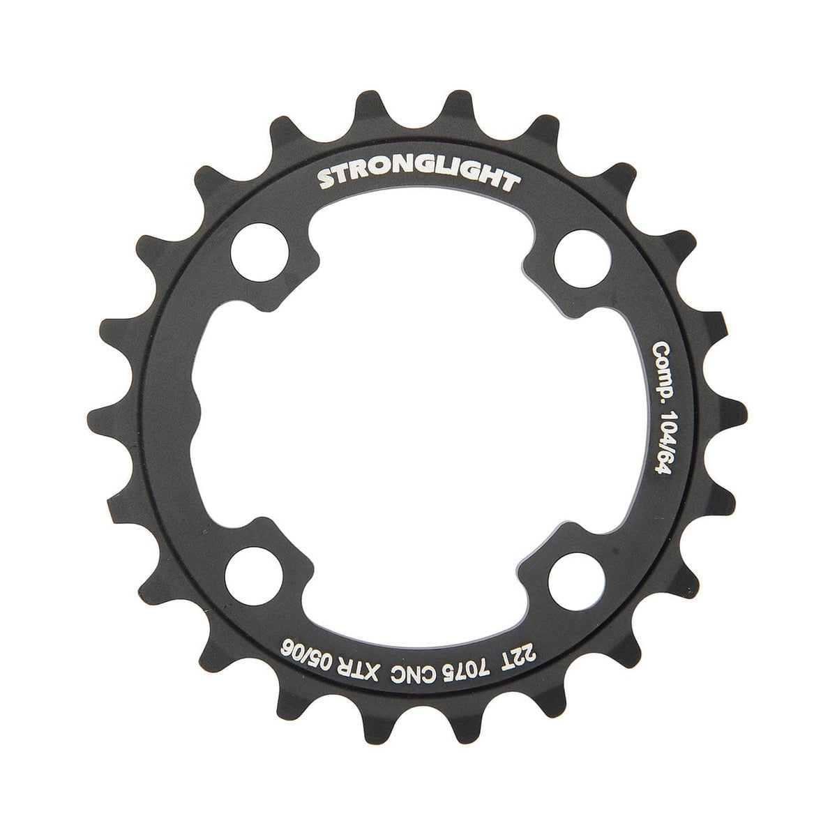 Inre STRONGLIGHT SHIMANO XTR M960-kedjedrev, 9-delat, 4 hål, 64 mm — kedjedrevet mot vit bakgrund