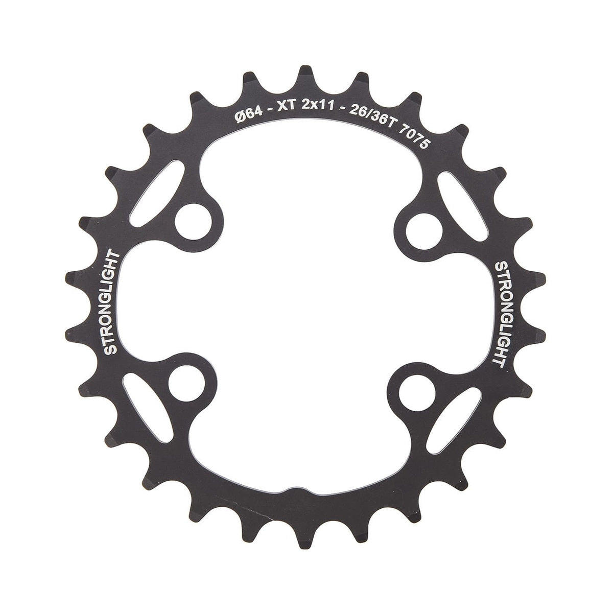 Inneres Kettenblatt STRONGLIGHT Shimano XT M8000/SLX M7000 11-fach, 4-Loch, 64 mm — Kettenblatt auf weißem Hintergrund