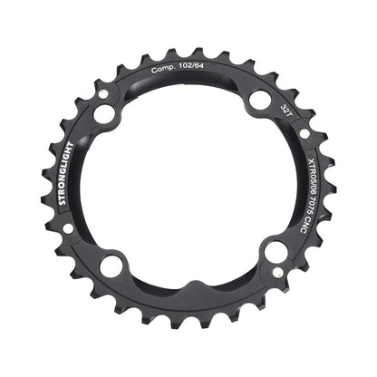 Plato intermedio STRONGLIGHT de aluminio 7075 para SHIMANO XTR M960 de 9 velocidades, 4 agujeros, 102 mm — vista del plato sobre fondo blanco