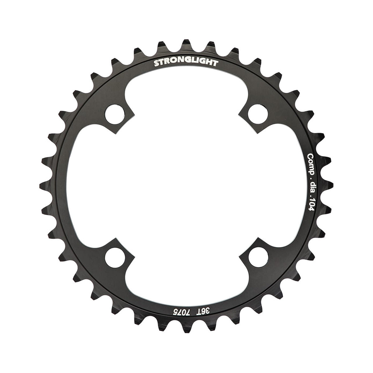 Zębatka jednorzędowa STRONGLIGHT ALU 7075 DH, 8/9-rzędowa, 4 otwory, 104 mm — widok zębatki na białym tle
