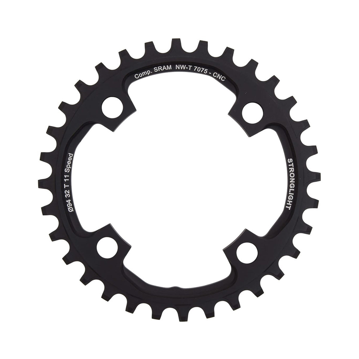 Zębatka jednorzędowa STRONGLIGHT ALU 7075 NARROW WIDE Sram X01, 11-rzędowa, 4 otwory, 94 mm — widok zębatki na białym tle
