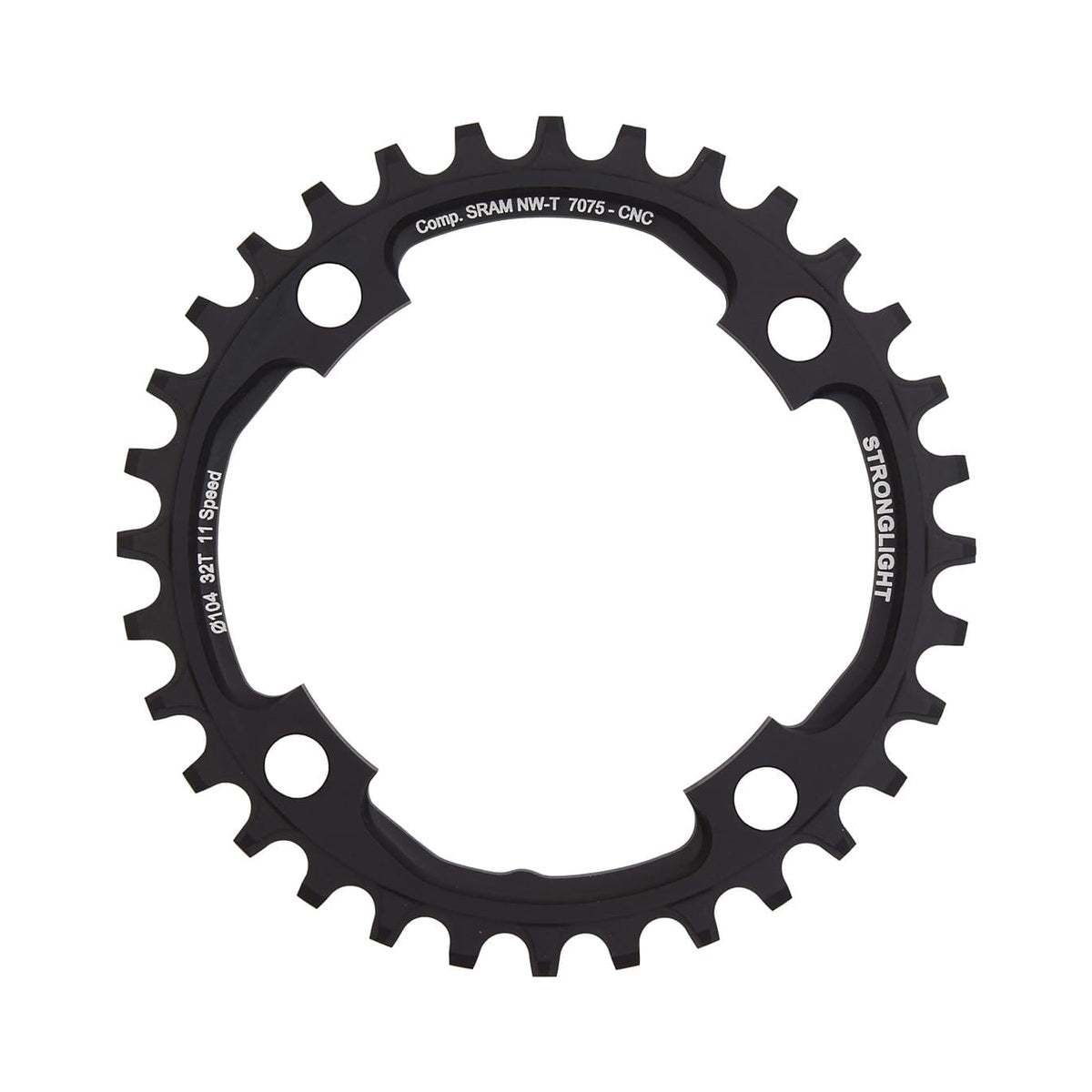 STRONGLIGHT-kedjedrev i aluminium 7075 för Sram X01 med enkelklinga och smal/bred tandprofil, 11-delat, 4 hål, 104 mm — kedjedrevet mot vit bakgrund