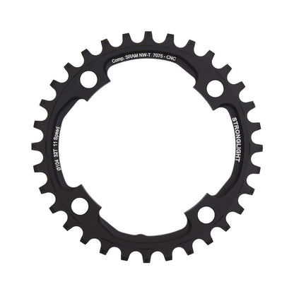 Zębatka jednorzędowa STRONGLIGHT ALU 7075 NARROW WIDE Sram X01, 11-rzędowa, 4 otwory, 104 mm — widok zębatki na białym tle