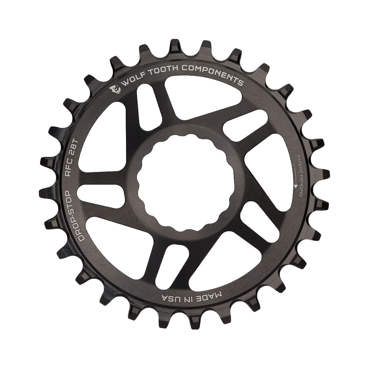 Μονός δίσκος WOLF TOOTH BOOST 9/10/11/12 ταχυτήτων για Raceface CINCH, άμεσης τοποθέτησης, μετατόπιση 3 mm, μαύρος — ο δίσκος σε λευκό φόντο