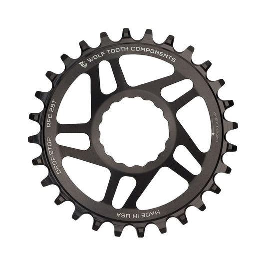 Zębatka jednorzędowa WOLF TOOTH BOOST, 9/10/11/12-rzędowa, Raceface CINCH Direct Mount, odsadzenie 3 mm, czarna — widok zębatki na białym tle