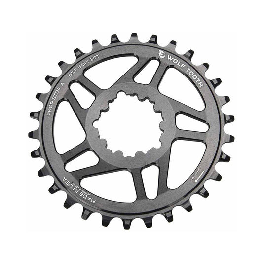 Zębatka jednorzędowa WOLF TOOTH BOOST, 10/11/12-rzędowa, Sram Direct Mount, odsadzenie 3 mm, czarna — widok zębatki na białym tle