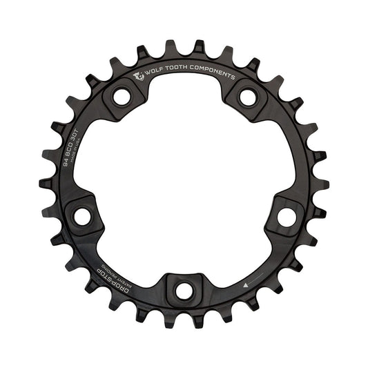 Zębatka jednorzędowa WOLF TOOTH 94 BCD, 9/10/11/12-rzędowa, 5 otworów, 94 mm, czarna — widok zębatki na białym tle