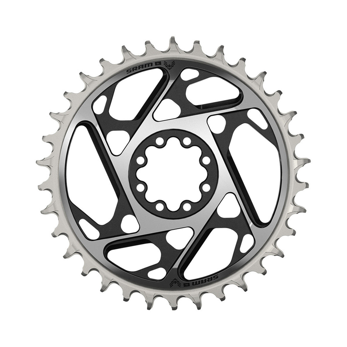 Δίσκος μονής μετάδοσης SRAM XX-SL T-TYPE EAGLE BOOST 12 ταχυτήτων, απευθείας τοποθέτησης, offset 3 mm, μαύρος/ασημί — όψη του δίσκου σε λευκό φόντο