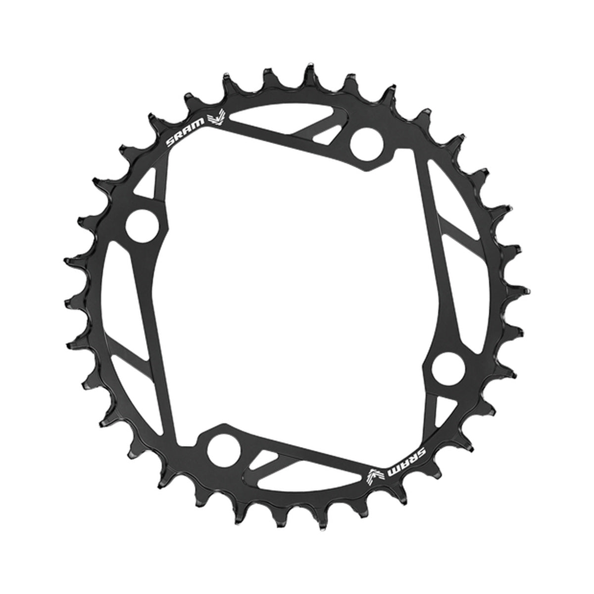 Enkel kettingblad SRAM T-TYPE EAGLE 12-speed, 4-gats, 104 mm, zwart aluminium — aanzicht van het kettingblad tegen een witte achtergrond