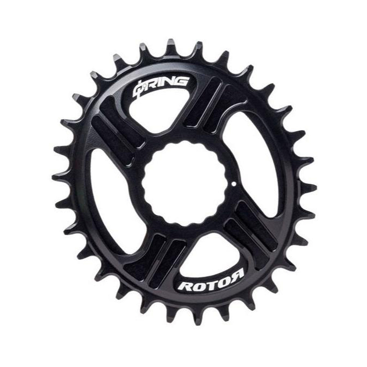 Oválný převodník ROTOR Q-RING pro jednopřevodník, 10/11/12rychlostní, s přímou montáží RaceFace Cinch — pohled na převodník na bílém pozadí