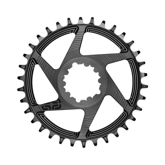 E-THIRTEEN HELIX RACE 1-fach-Kettenblatt, 11/12-fach, SRAM Boost Direct Mount, 3 mm Versatz, Schwarz — Kettenblatt auf weißem Hintergrund