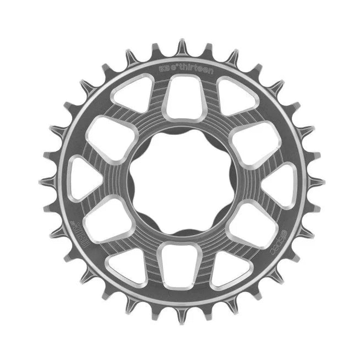 E-THIRTEEN HELIX RACE E-SPEC single chainring, 11/12-speed, TQ direct mount, HPR50, silver — chainring on a white background