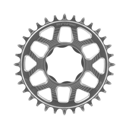 E-THIRTEEN HELIX RACE E-SPEC single chainring, 11/12-speed, TQ direct mount, HPR50, silver — chainring on a white background