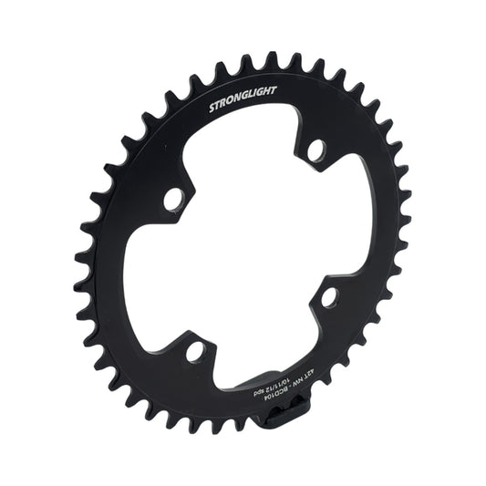 Plato monoplato STRONGLIGHT 11/12 velocidades, 4 orificios, 104 mm, acero — vista del plato sobre fondo blanco
