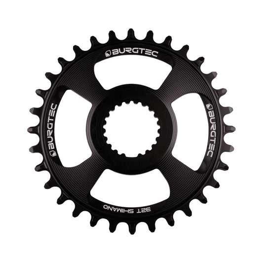 BURGTEC THICK THIN 1x-eturatas, 12-vaihteinen, Shimano-suorakiinnitys, musta — eturatas valkoisella taustalla