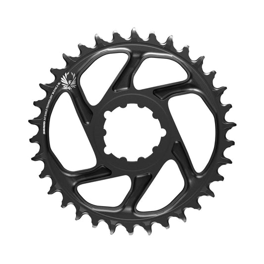 Plato monoplato SRAM EAGLE X-SYNC 2 SL 12 velocidades de montaje directo, desplazamiento de 6 mm, negro — vista del plato sobre fondo blanco