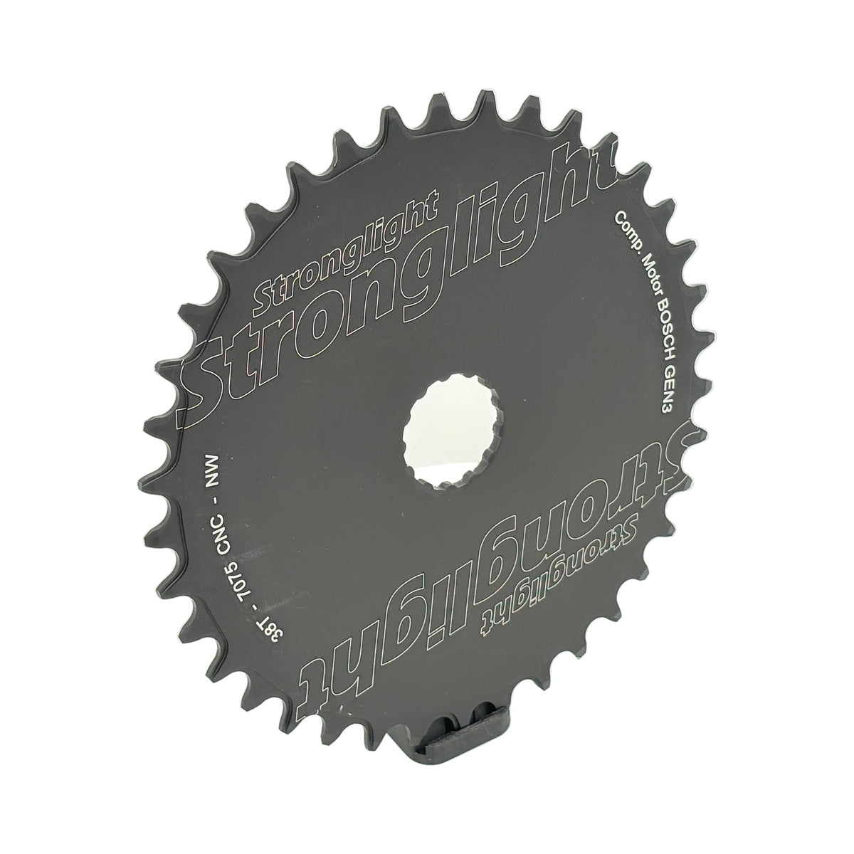 STRONGLIGHT BOSCH GEN3 enkeltklinge, 12-speed, Direct Mount, Narrow Wide, massiv aluminium — klingen på hvid baggrund