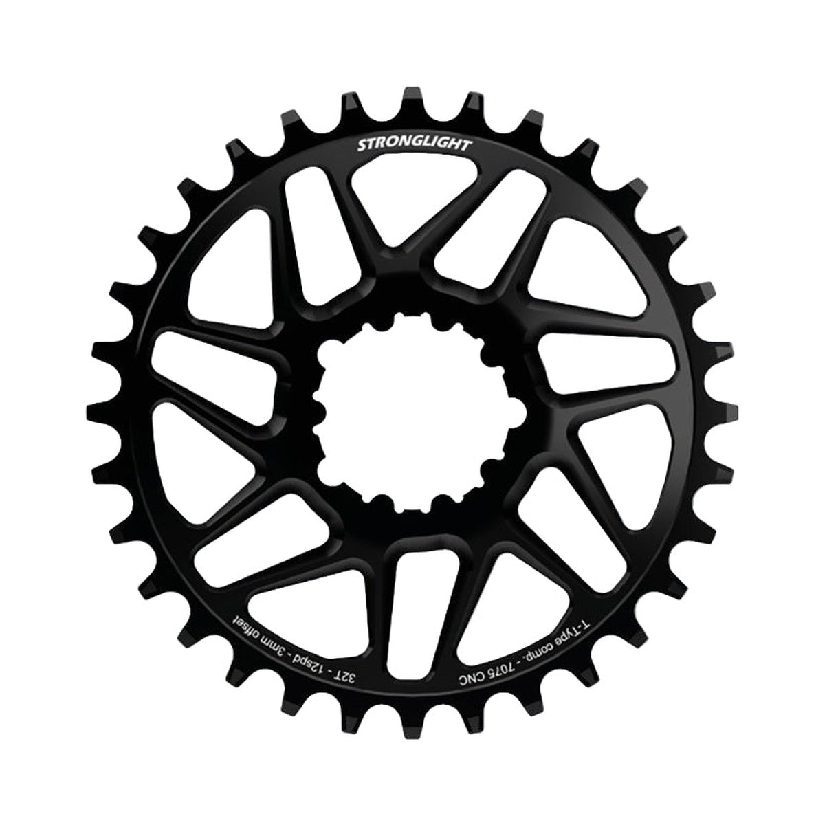 Zębatka jednorzędowa STRONGLIGHT SRAM EAGLE SX/NX/GX/X01 12-rzędowa, mocowanie bezpośrednie, offset 3 mm, Boost — widok zębatki na białym tle